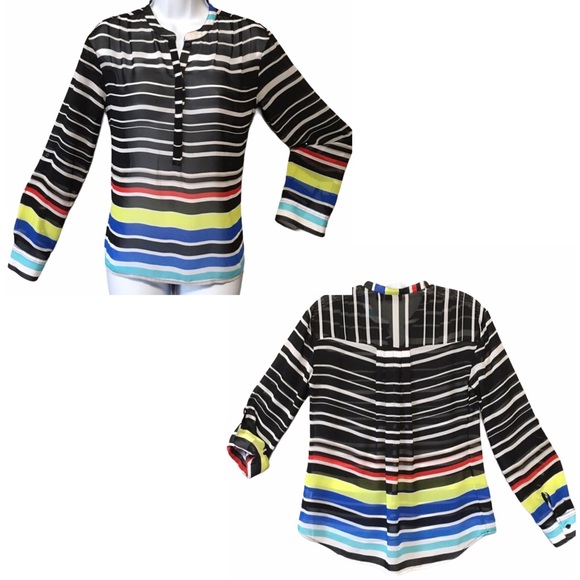 TOP ANA 1/4 TAB FRONT ROLL TAB SLEEVES STRIPES red white blue black yellow PS - Picture 1 of 11